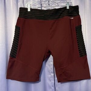 Women's Burgundy and Black Bike Shorts with Pockets